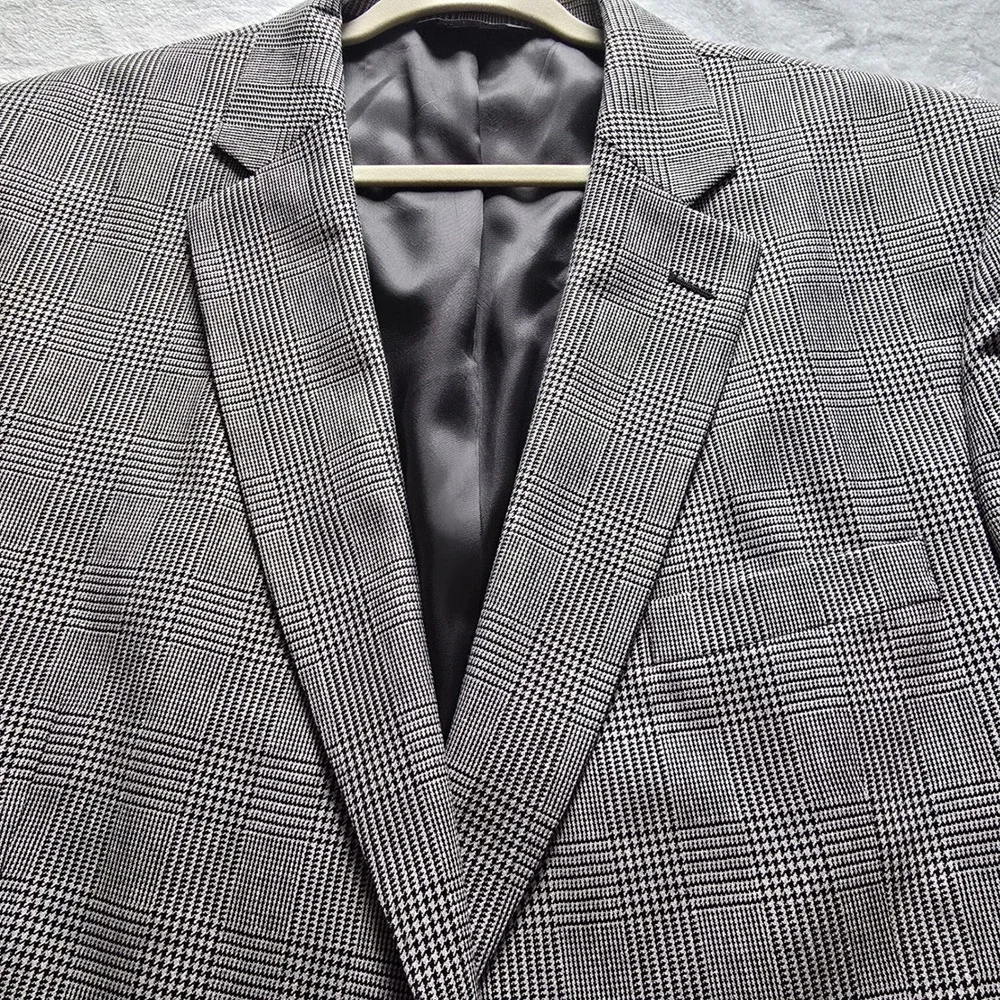 Jos A Bank Mens 48R Silk‎ Wool Blend Glen Plaid Blazer Sport Coat Black White